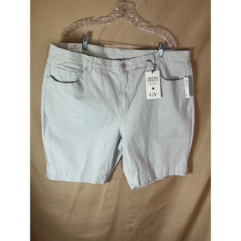 Gloria Vanderbilt Amanda Bermuda Shorts Warm Grey Plus Size 20W Slimming Panel